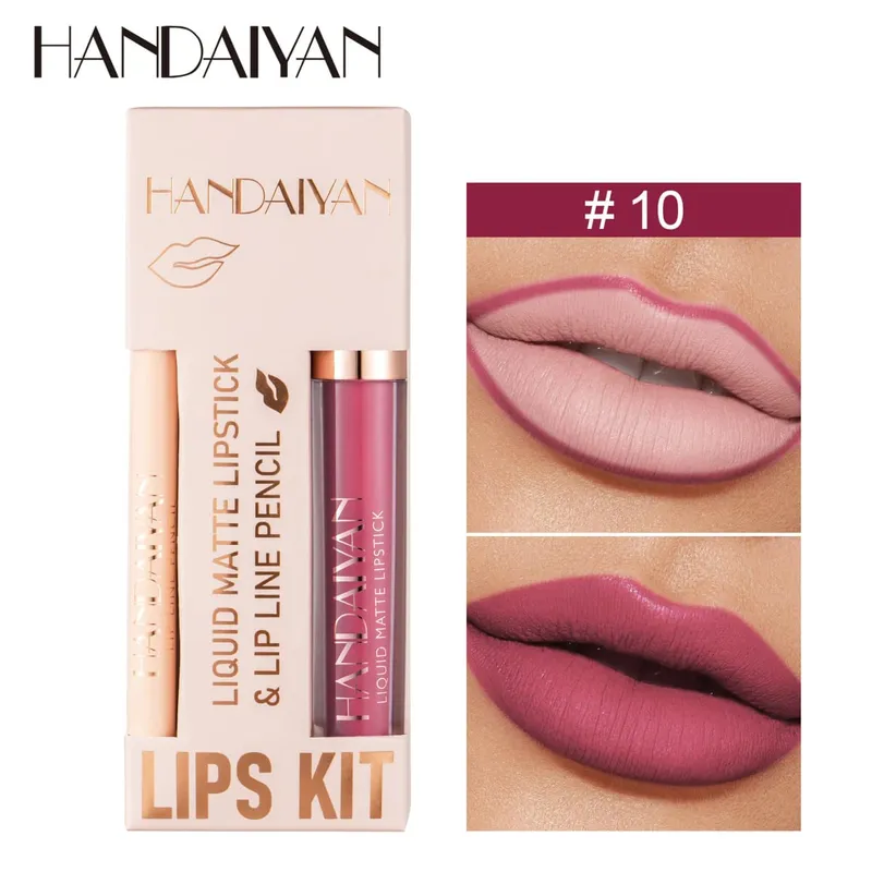 Pambabaeng 2-in-1 Lipstick Set na may Lip Liner Waterproof Long-lasting Korean Makeup Matte Finish Cosmetics Kit Libreng Pagpapadala — image 17