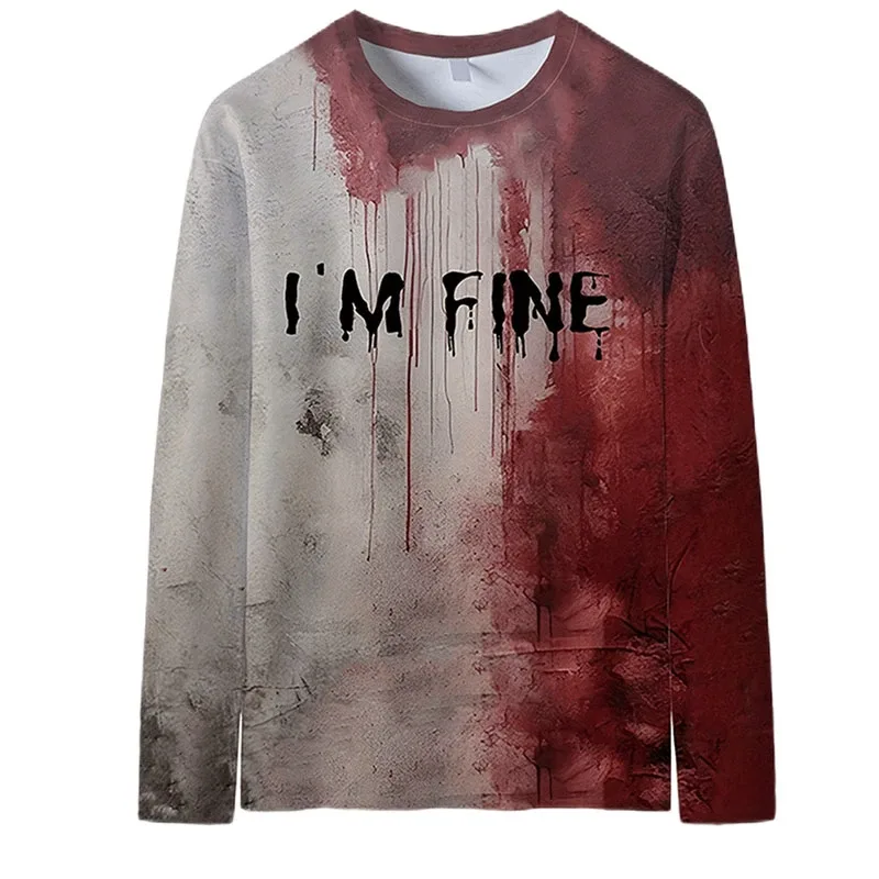 Terror Blood Graphic Sweatshirts Halloween Party Design Female Clothes I'm Fine Bloody Women Sweater Horror Ladies Y2k Pullovers