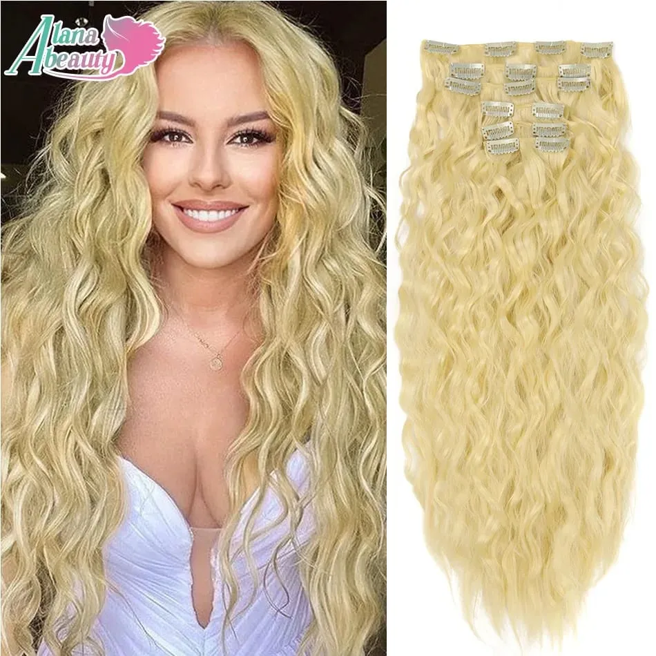 Alana 28 بوصة الاصطناعية طويلة مجعد الماء كليب في وصلات شعر غريب مجعد كليب في الشعر مقاومة للحرارة الألياف العضوية — image 13