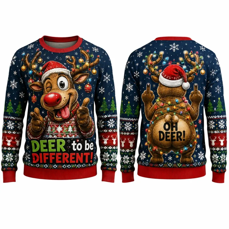 Lets Get Blitzened Reindeer Christmas Sweatshirt 3D Print Crewneck Unisex New Funny Ugly Xmas Party Holiday Jumper Autumn Wear
