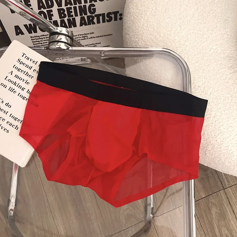 Cuecas masculinas transparentes ultra-finas de seda gelo calcinha de secagem rápida sexy u bulge bolsa homem roupa interior respirável cuecas — image 28