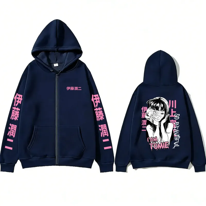Anime Tomie Junji Ito Zipper Hoodie Men Women Vintage Manga Horror Gothic Zip Up Sweatshirts Men's Cosplay Retro Zip Up Jacket — image 4