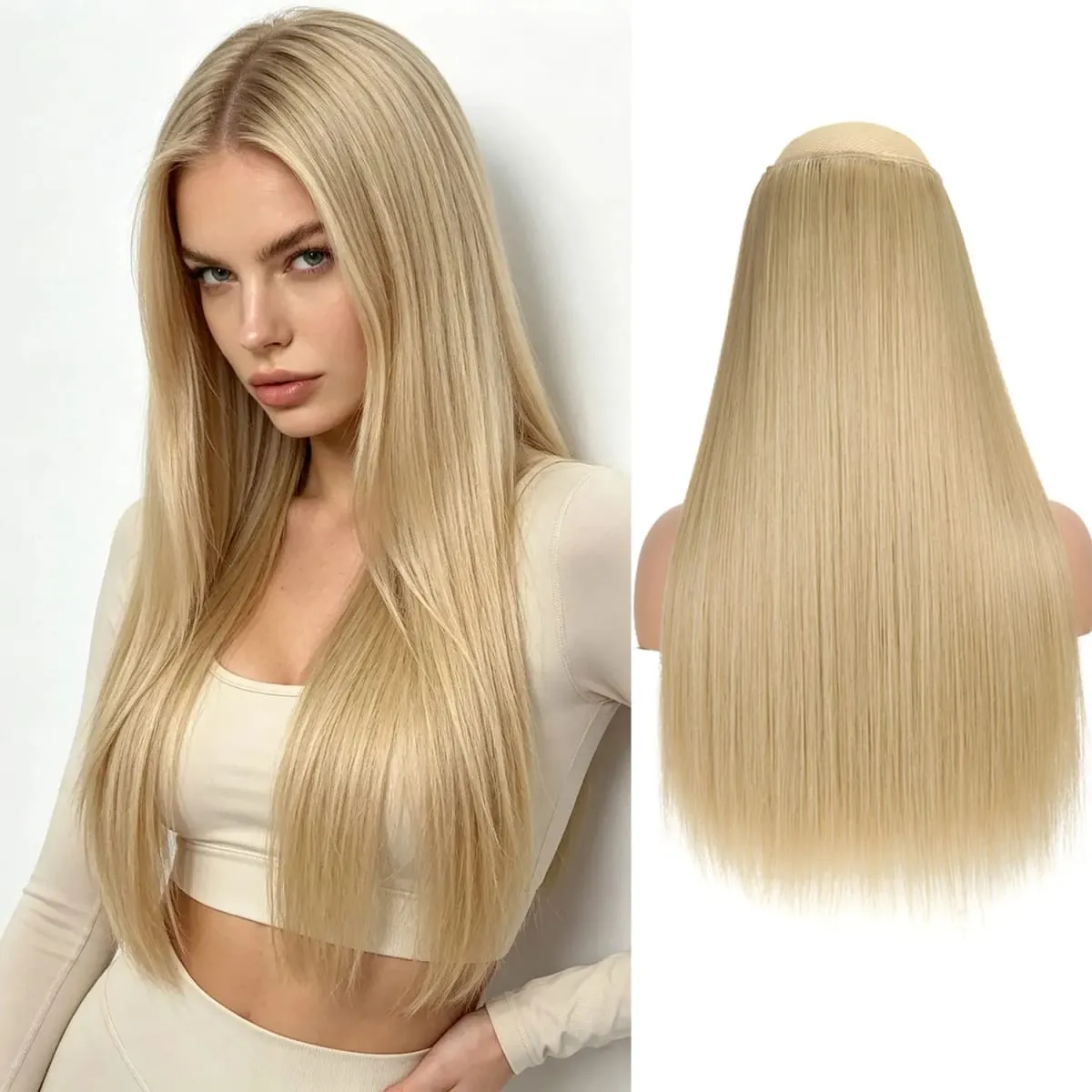 Synthetic 5 Clips in one piece hair extensions 22inch long straight clip in hair for women girls daily party holiday — image 12