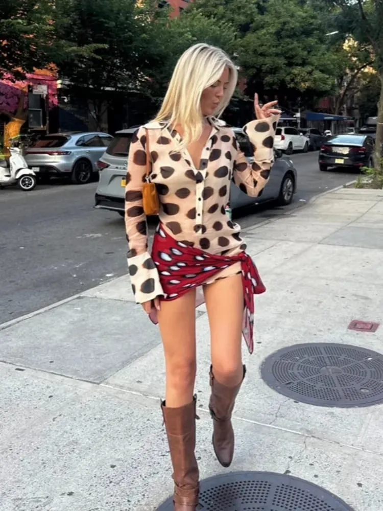 Sexy Gedrukt Shirt-Stijl Vrouwen Jurk Volledige Mouw Turn-Down Kraag Knop Afneembare Sjaal Jurken 2026 Zomer chic Vrouwelijke Gewaad — image 5