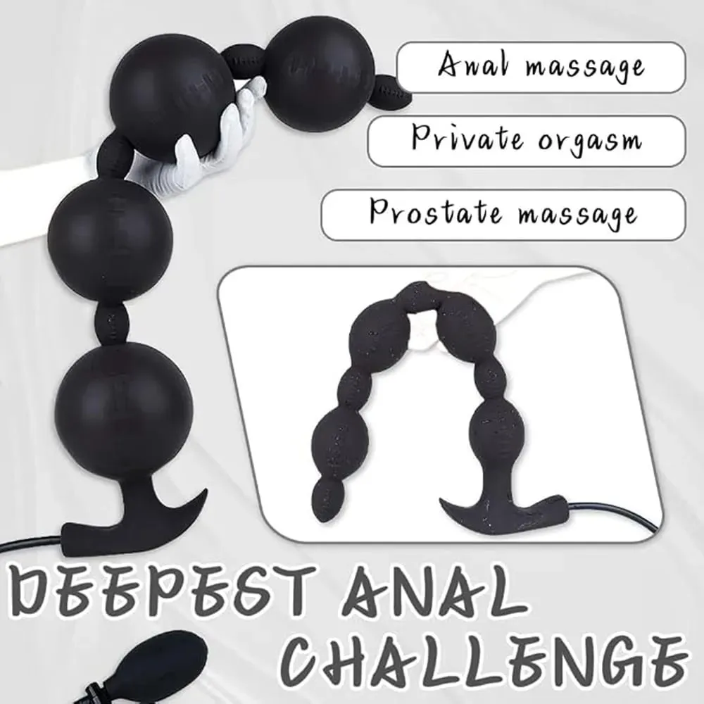 Extra Long Inflatable Anal Beads Butt Plug Dildo Malaking Silicone Adjustable Size Malaki Makapal 4 Balls Bead na may T-Base Adult Sex Toys — image 4