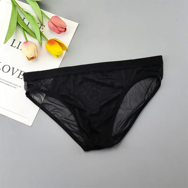 Ropa interior transparente de talla grande, calzoncillos sexis transparentes para Hombre con bolsa, bragas masculinas transpirables de nailon, XL-4XL
