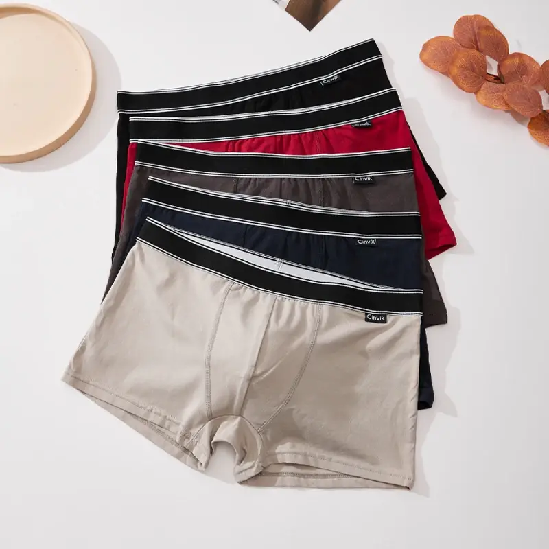 3 Buah Celana Dalam Pria Sabuk Bergaris Warna Solid Sederhana Celana Pendek Boxer Pria Lembut Nyaman Katun Celana Pendek Pinggang Tengah Penawaran Khusus S-XL — image 6
