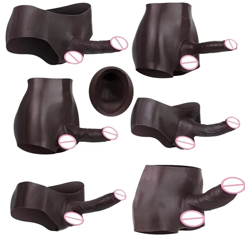 Nude Black Silicone Large Realistic Hollow Penis Panties Briefs Wearable Penis Sleeve Enlarger Extender Sex Toys For men — image 4