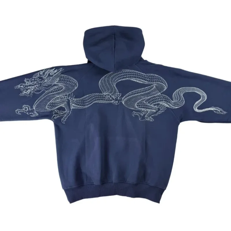 Men Dragon Embroidered Hoodie Japanese Sukajan Style Fleece Lined Pullover Hooded Sweatshirt Loose Casual Streetwear Tops New — image 24