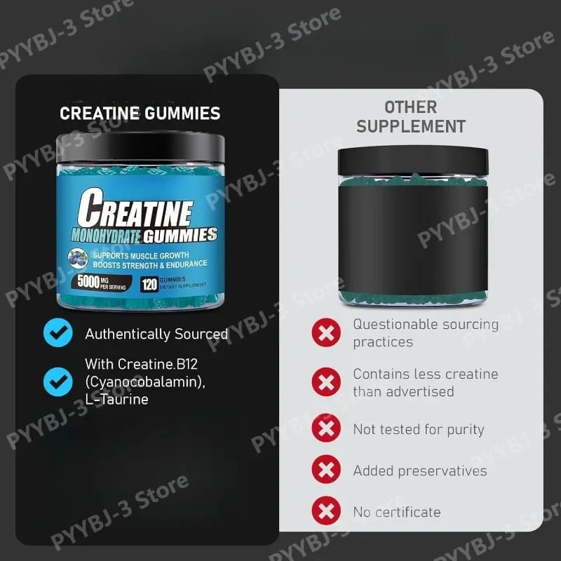 Gummy s kreatinem monohydrátem a vitamínem B12 Síla pro růst svalů Předtréninkový doplněk pro fitness zdraví 120ks — image 5