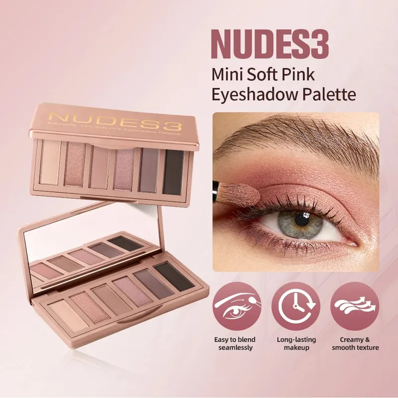 Matte Shimmer Nude Eyeshadow & 6 Tone Blush Powder Palette Kit de maquiagem facial de longa duração misturável com pincéis aplicadores — image 3