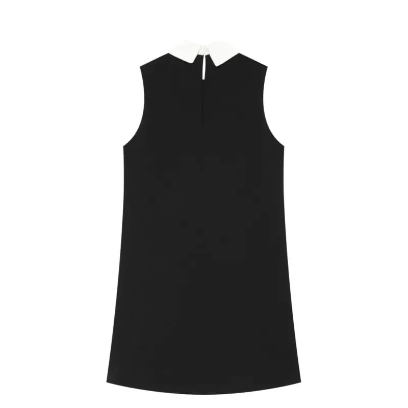 Women's Sleeveless Dress with Contrast Collar New 2026 Autumn Sleeveless Frog Fastening Women's Short Dress Female Mini Dresses — image 2