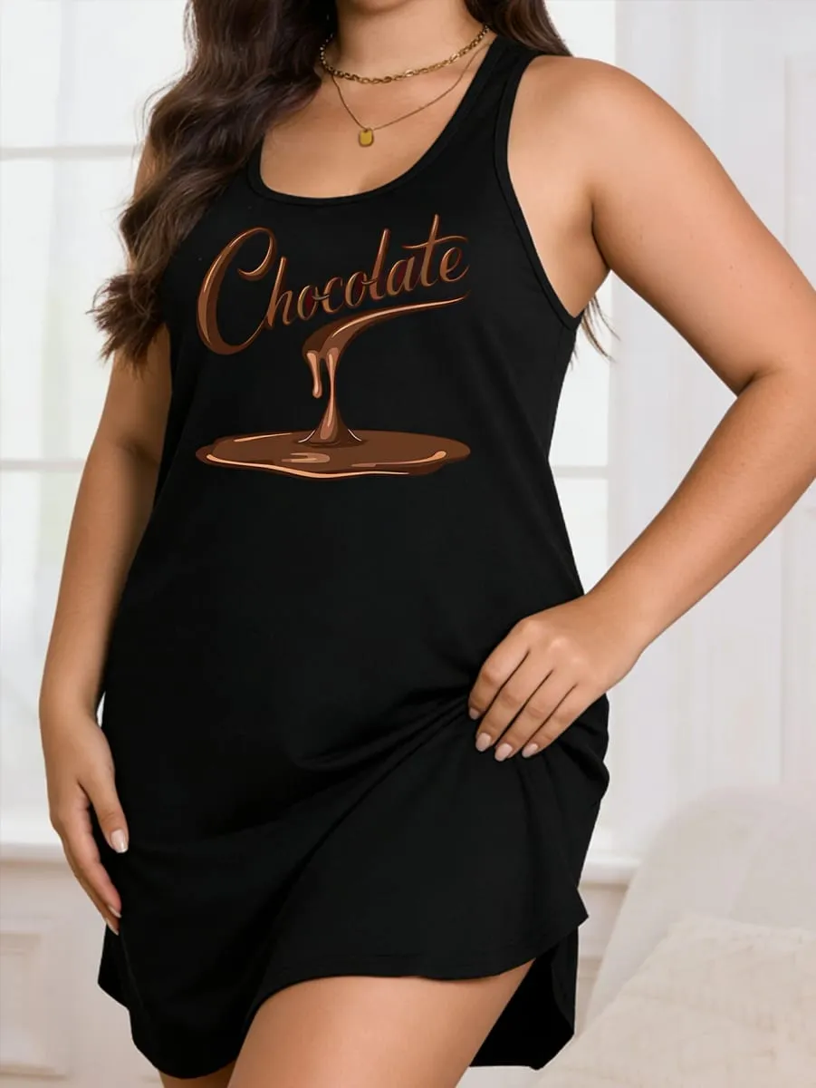 Vestido tipo jersey con cuello redondo y estampado de chocolate para mujer de talla grande, con un diseño cómodo y ceñido, adecuado para uso informal — image 2