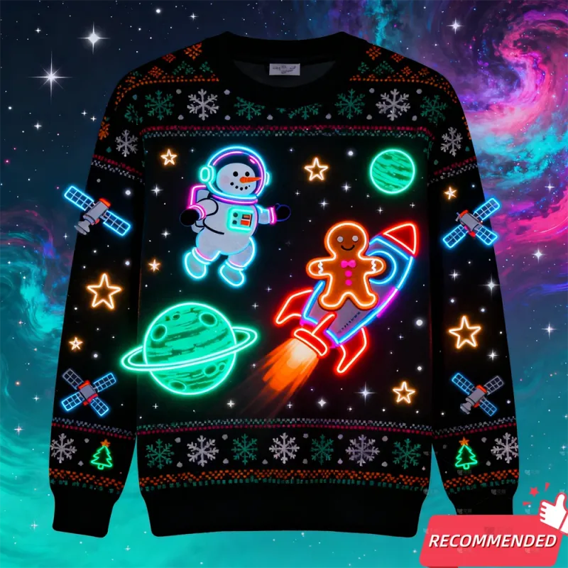 Fake Neon Light 3D Gedrukt Lelijke Kerst Trui Voor Vrouwen Mannen Kleding Vrolijk Kerstfeest Sneeuwpop Grappige Kerstman Jezus Truien trainingspak
