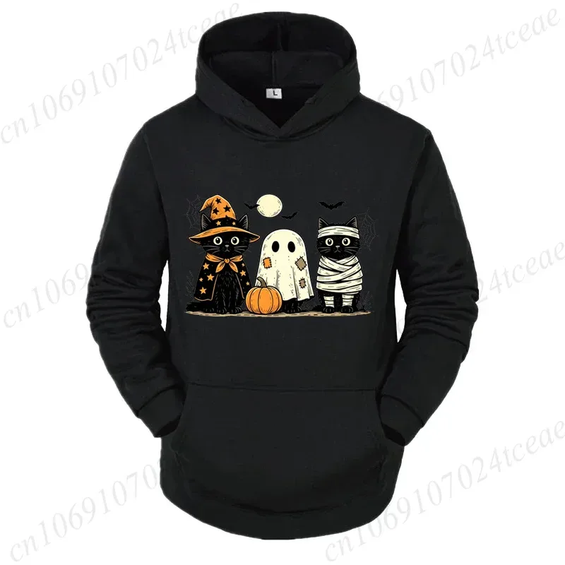Black Cat Pumpkin Hoodies Ghots Gothic Fall Cat Sweatshirts Sweatshirts Halloween Spooky Season Tracksuits Halloween Party Gift — image 4