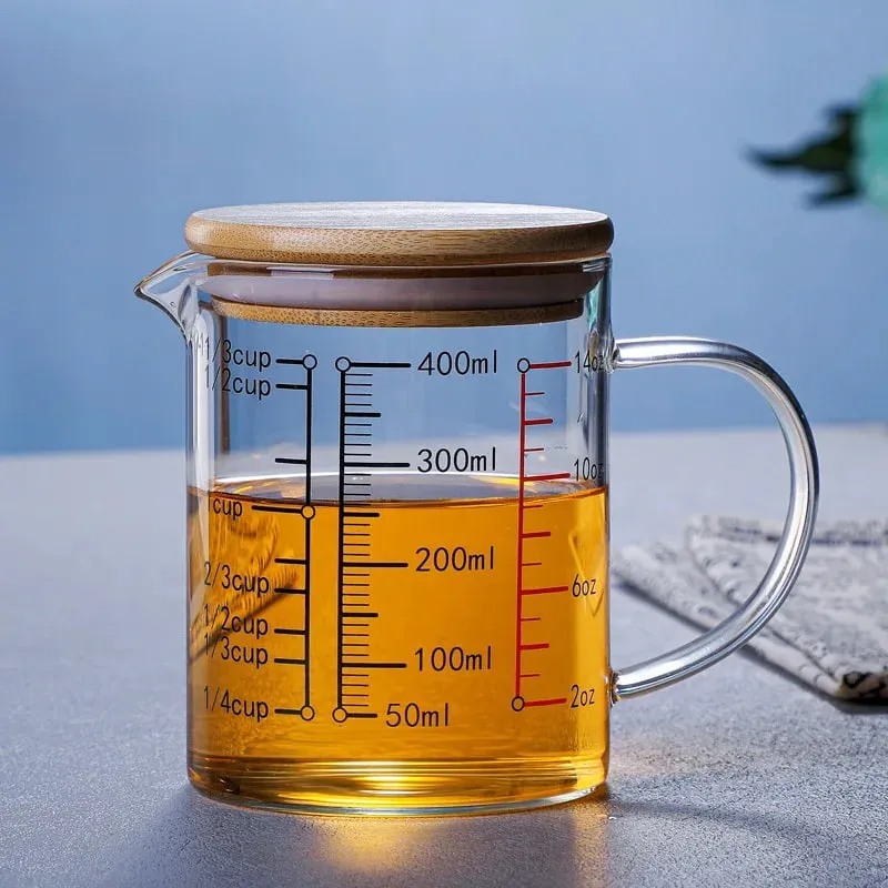 Högt borosilikatglas Mätkoppar Klart glas Skala Cup med handtag V-formad pip Köksglas mätbägare — image 16