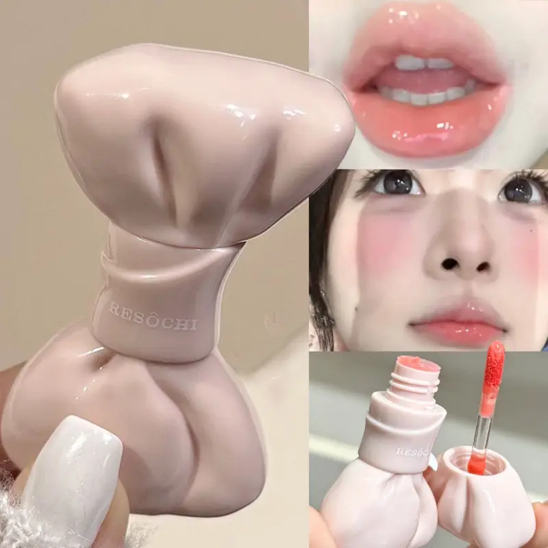 Tiub Bow Cermin Berair Tint Bibir Kelabu Manis Merah Jambu Pelembap Lip Gloss Kaca Berkilat Kalis Air Lip Glaze Bibir Montok Kosmetik — image 1