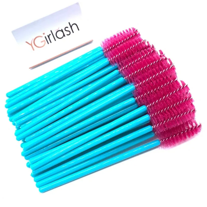 YGirlash 50 יחידות Lash Swans מוליך ריסים קריסטל ידית יהלום חד פעמית שרביטי מסקרה ניילון מברשת כלים קוסמטיים