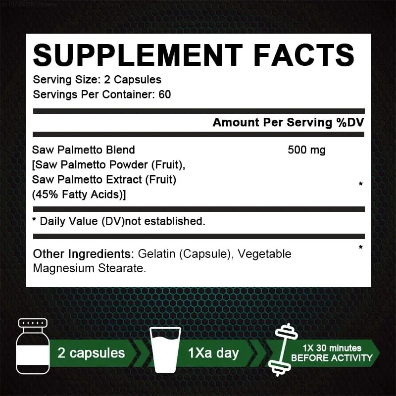 Alxfresh Prostate Health Supplement Natural Saw Palmetto Extract Stöder prostata- och hårväxtkapslar för män och kvinnor — image 6