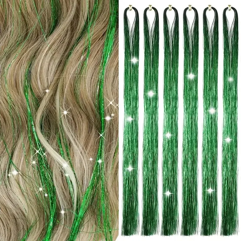38Inch Tinsel Hair Extensions 6Pcs Sparkling Glitter Hair Synthetic Shiny Hair Accessories for Women Girls Party Cosplay — image 11
