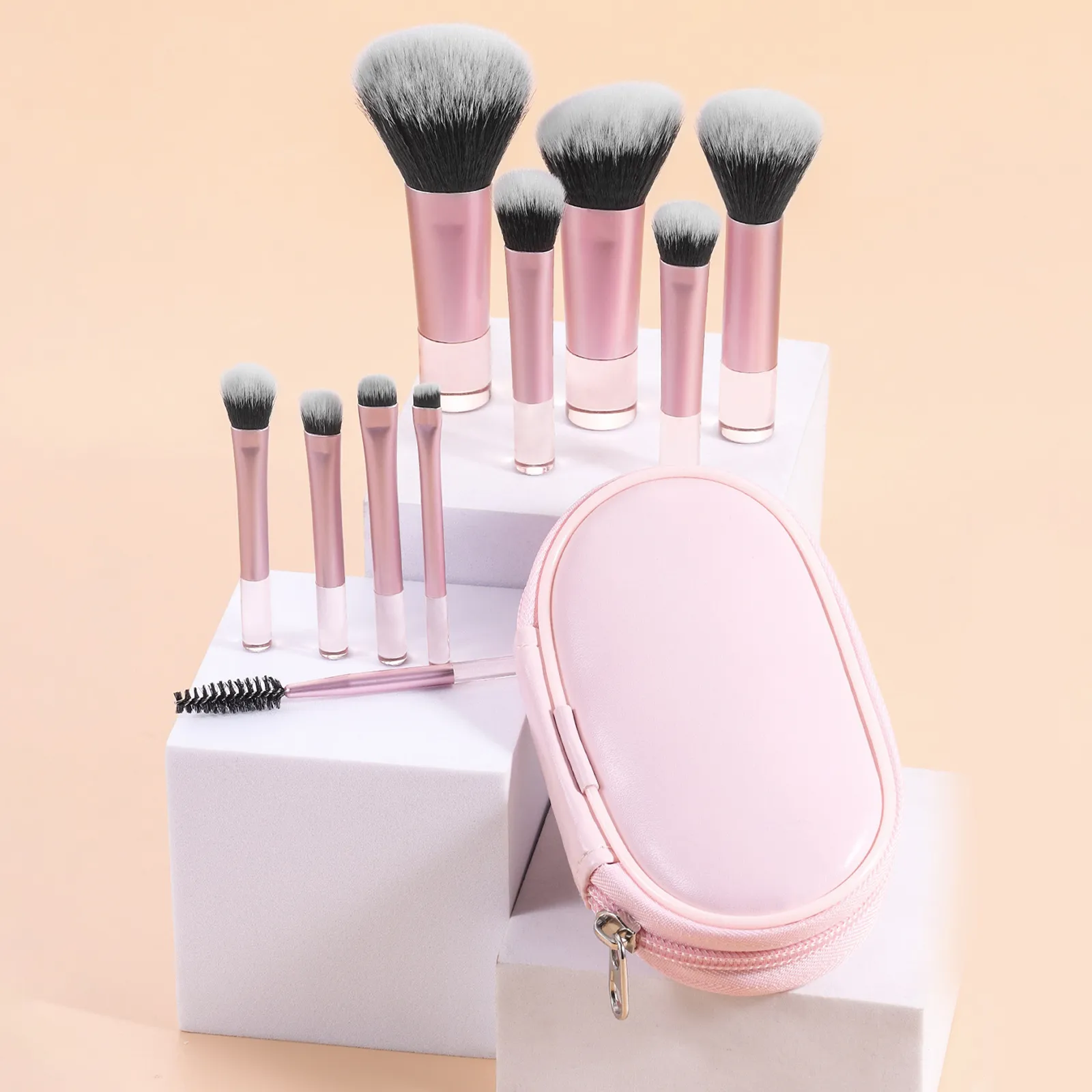 10 Pink Mini Makeup Brush Travel Portable Makeup Tool Makeup Puff - Palm Brush Professional Makeup Tool Set — image 4