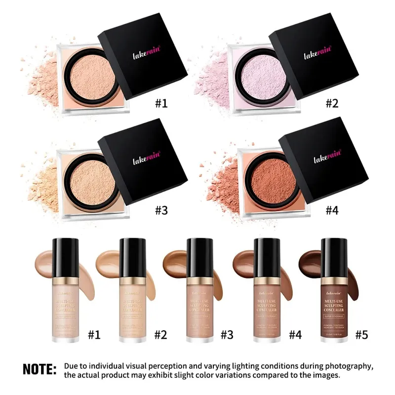 2ks sada na make-up na obličej s korektorem a sypkým pudrem na obličej s hladkým matným povrchem pro ženy, korejský make-up — image 6