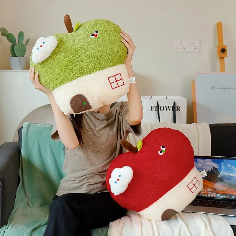 Cute Apple House Plush Pillow Optional With Blanket 2‑in‑1 Throw Cushion Kawaii Fruit Stuffed Pillow Sofa Bedroom Decor Gift