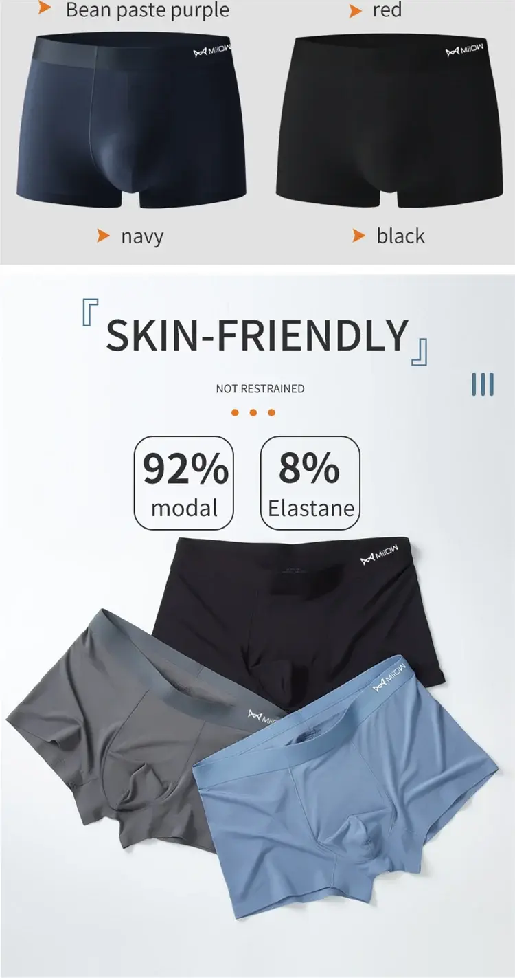 MiiOW 3Pcs/Men's Underwear High Quality Modal Boxer Shorts Antibacterial Breathable Men Underpants Elasticity Large Size Panties — image 15