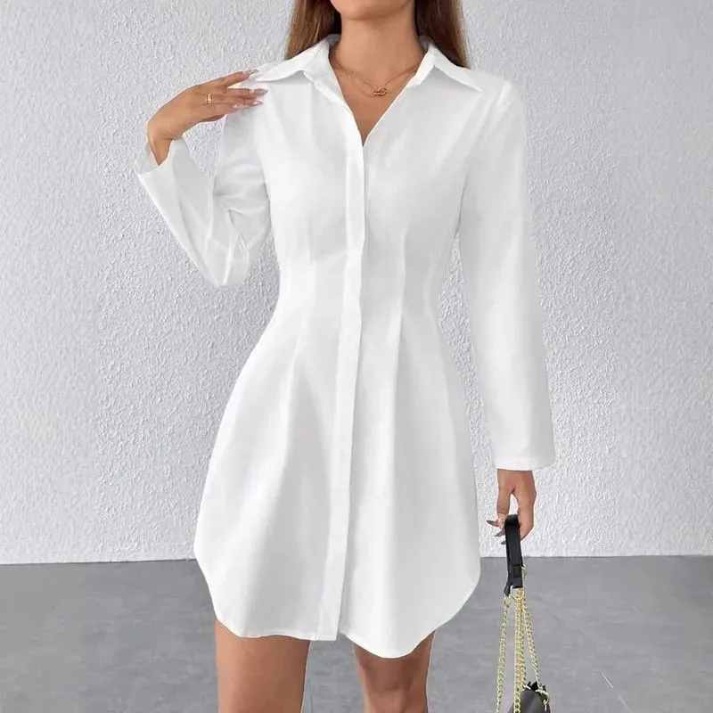 Women Long Sleeve Shirt Dress Fall Winter Open Cardigan Turn Down Collar Button Down Casual Midi Dresses — image 1