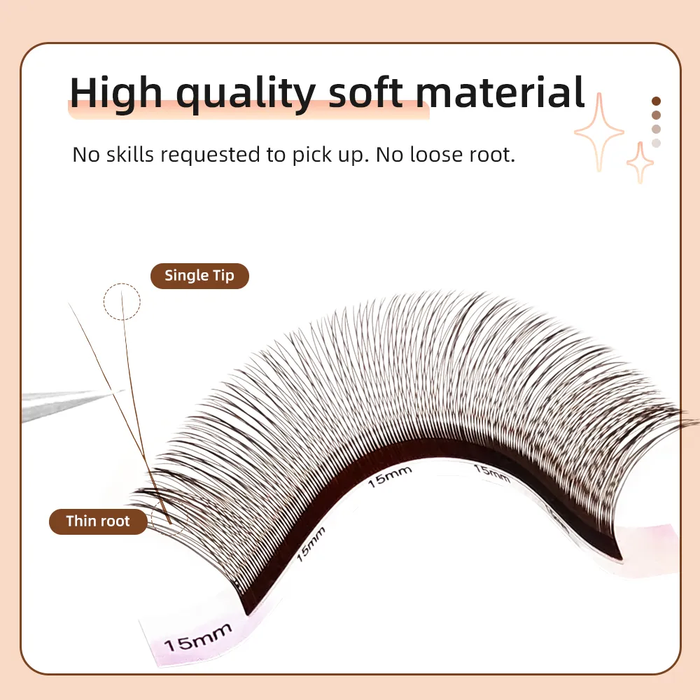 Yelix Brown 2D Y Premade Eye Lashes Single Tip Lash Extensions Natural Thick Soft No Loose Root Easy Fan Salon Lash Cilios Y — image 3