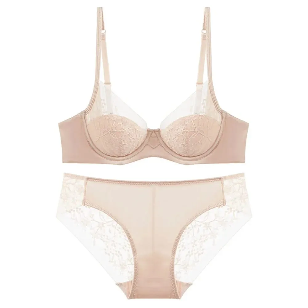Women Lace Lingerie Set Thin Cup Minimizer Bra Panty Kit Breathable Intimates For Big Bust Fashion Daily Underwear — image 2