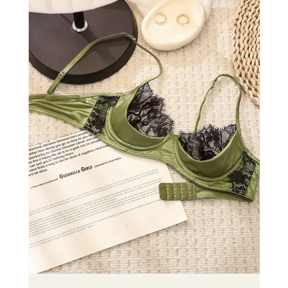 النساء الدانتيل الفرنسي نصف كوب مجموعة الملابس الداخلية الأخضر رقيقة جدا شير لينة مريحة Underwire الصدرية لتمثال نصفي صغير 32 ‑ 38AB — image 2