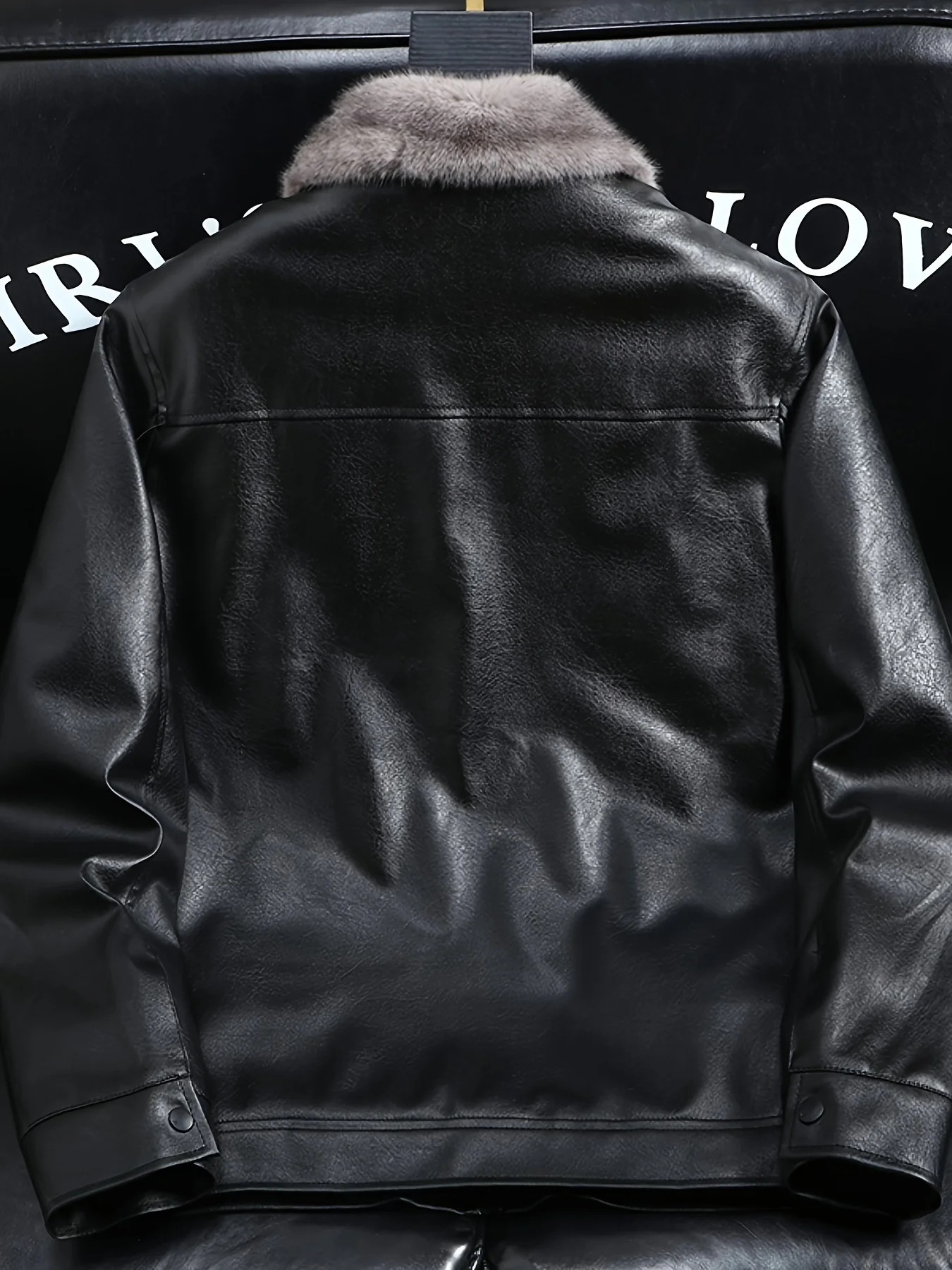 Men's Autumn and Winter Black Gold Graphene Lined Camel Hair Warm Fur Collar Pu Leather Jacket