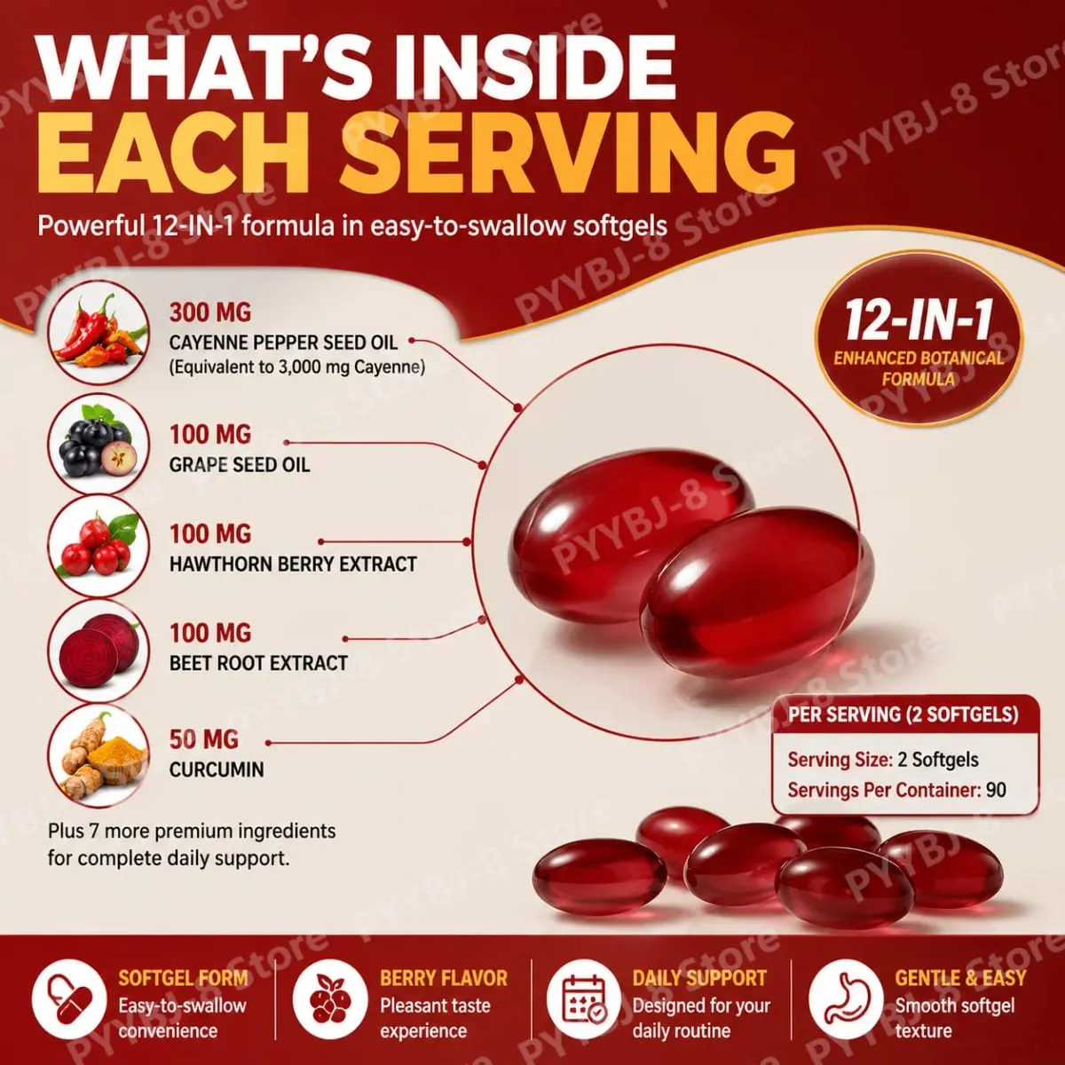 Cayenne Pepper Softgels with Chili Pepper Seed Oil Berberine and Vitamin E Support Normal Digestive Etabolism & Immune Health — image 5