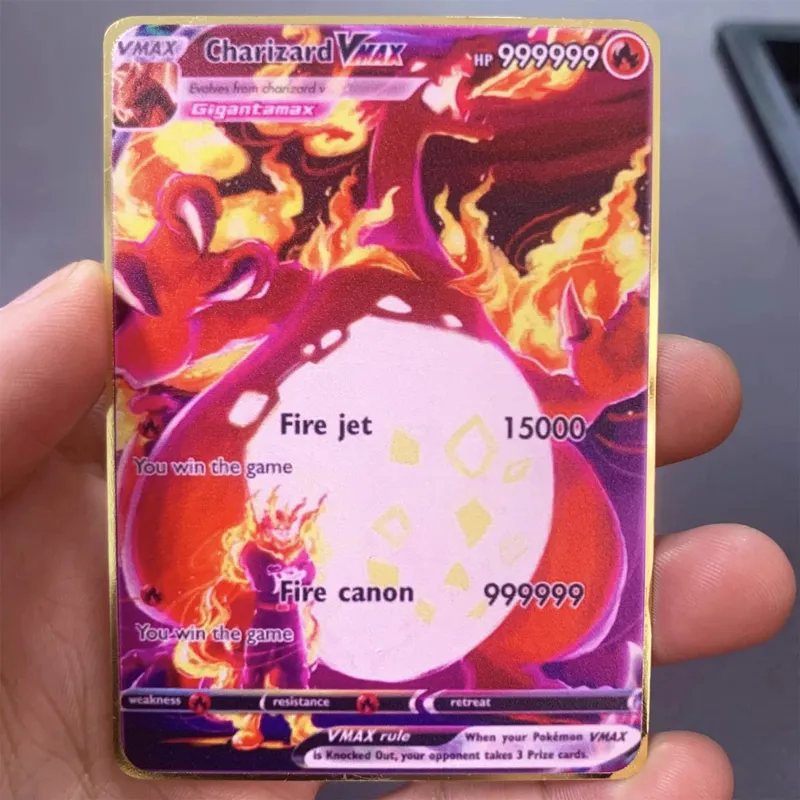 Kartu Pokemon Logam Inggris DIY Arceus Mewtwo Charizard Pikachu Besi Mengkilap Pokémon GX Vmax EX Hadiah Mainan Kartu Koleksi Anak-anak Permainan — image 6