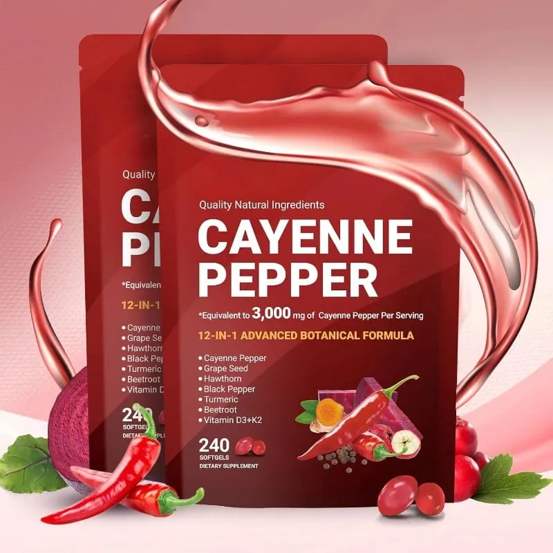 Cayenne Pepper Softgels with Grape Seed Beetroot Turmeric Vitamins D3 K2 E Herbal Supplement — image 9