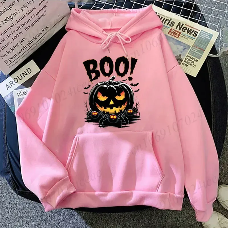 Halloween Spooky Boo Pumpkin Print Sweatshirt for Men Women Hoodies Spooky Spider Bat Graphic Sportwear Holiday Party Streetwear