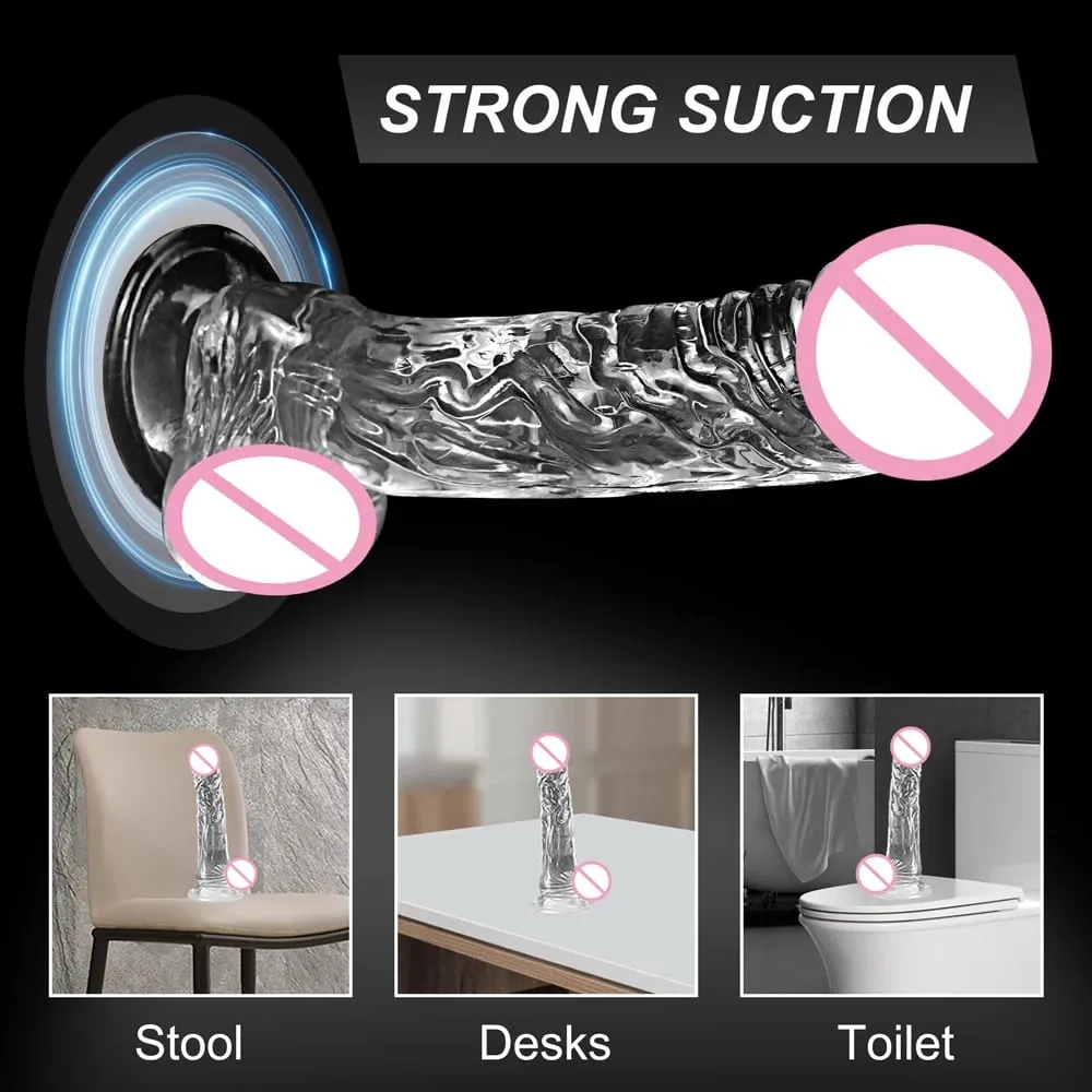 Consolador suave realista para mujeres, pene transparente para principiantes con ventosa fuerte, juego manos libres para masturbador sexual para adultos — image 3