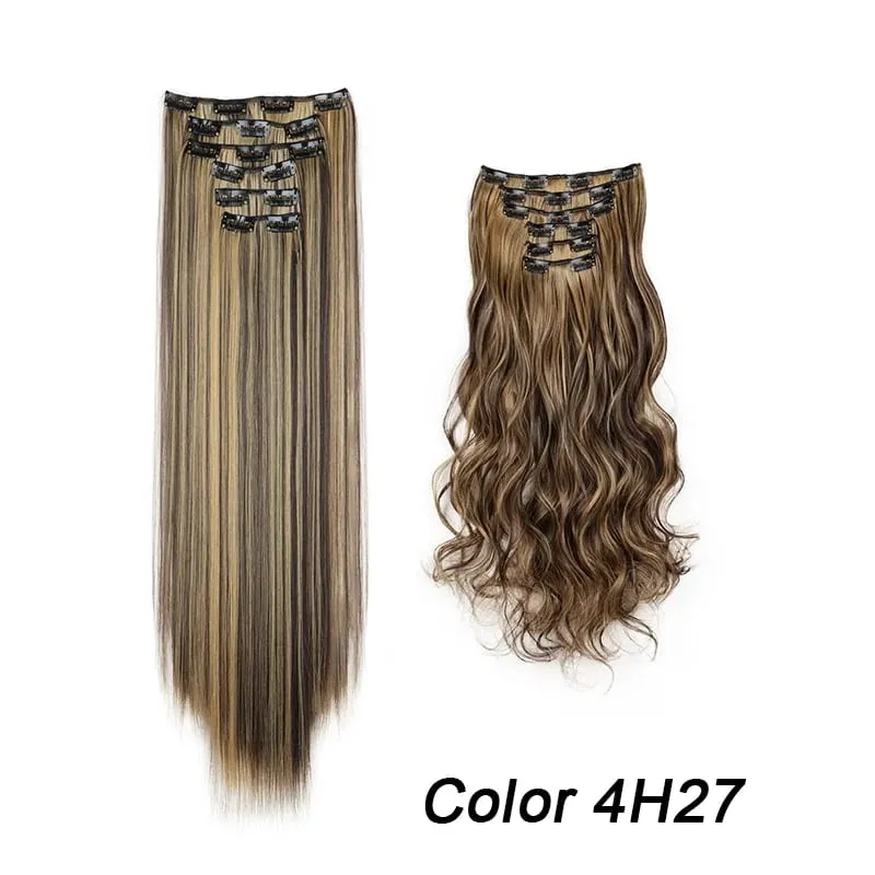 6Pcs/Set 16 Clips Hair Extension Black Long Straight Natural Hair Ombre Hairpiece Heat Resistant Fiber For Women Hairstyle Kpop