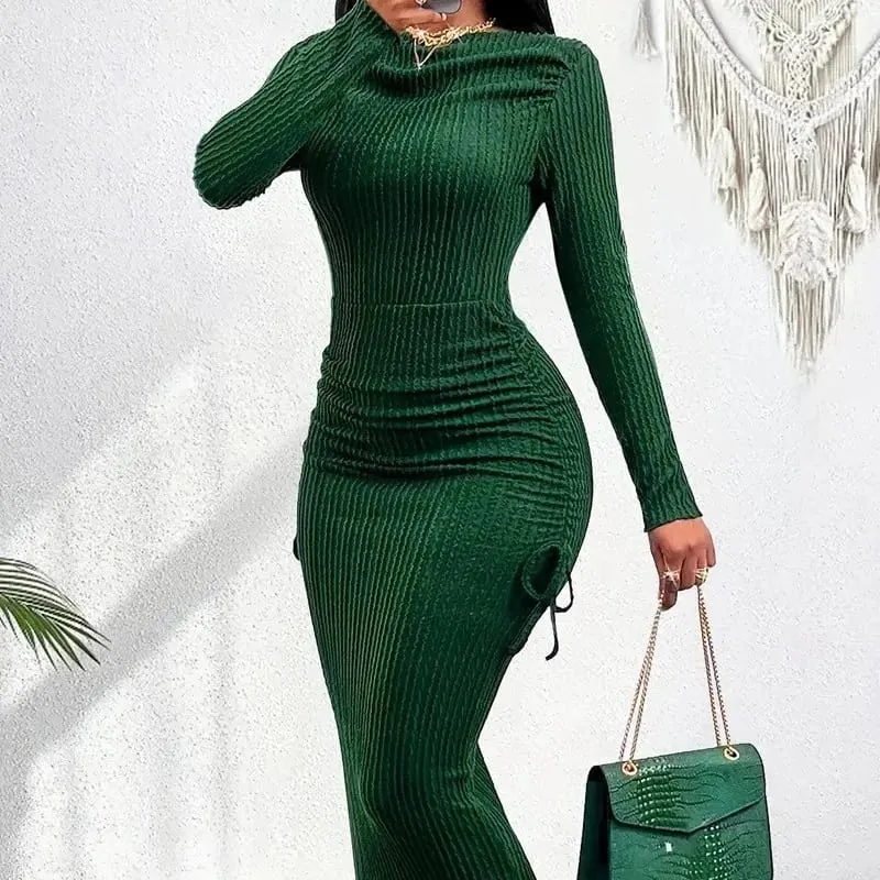 Vestidos De Verano Mujer New Slash Neck Dresses for Women Long Sleeve Women Dress Slim Lace-up Package Hip Dress Women — image 5