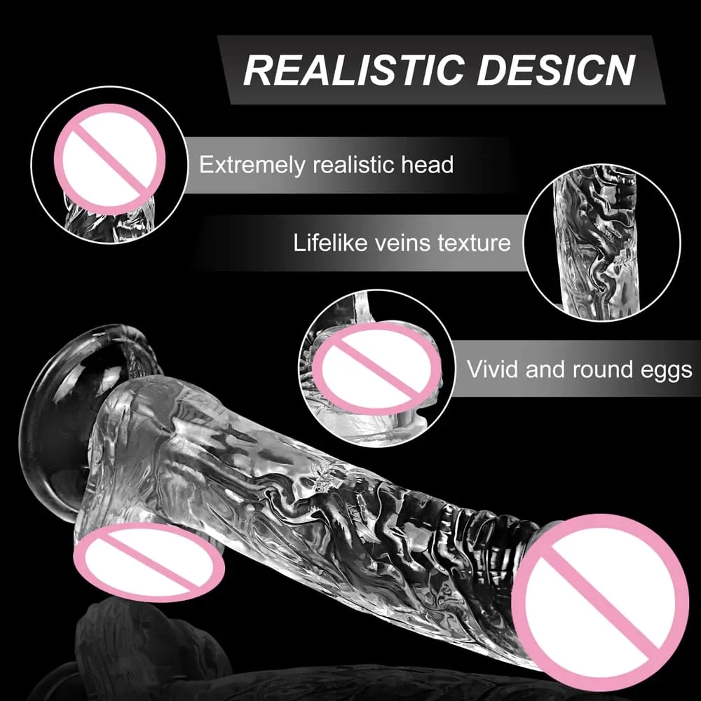 Consolador suave realista para mujeres, pene transparente para principiantes con ventosa fuerte, juego manos libres para masturbador sexual para adultos — image 5