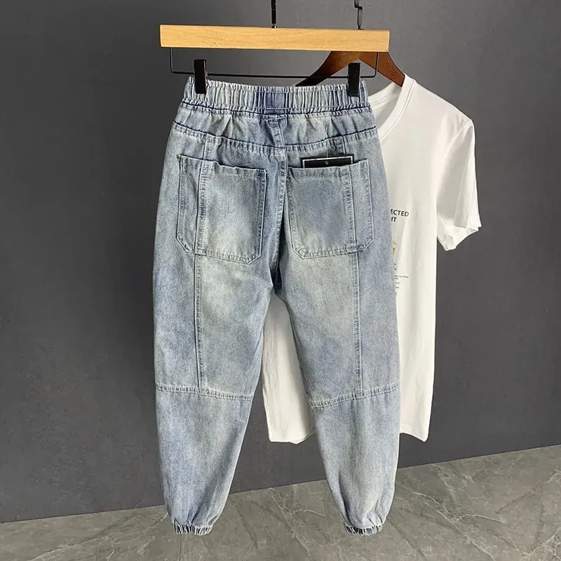 Pakaian jalanan Mewah Musim Gugur baru Korea Harajuku Stretch Lelaki Slim Solid Denim Kasual Seluar Pensel Seluar Jeans longgar kargo lelaki — image 2