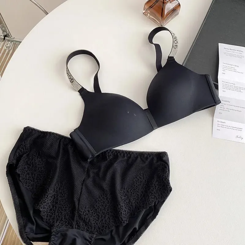セクシーな Fashion Women Triangle Cup Bralette 32‑38 Thin Seamless Push Up Anti Sag Rhinestone Letter Strap Beautiful Back Lingerie — image 15