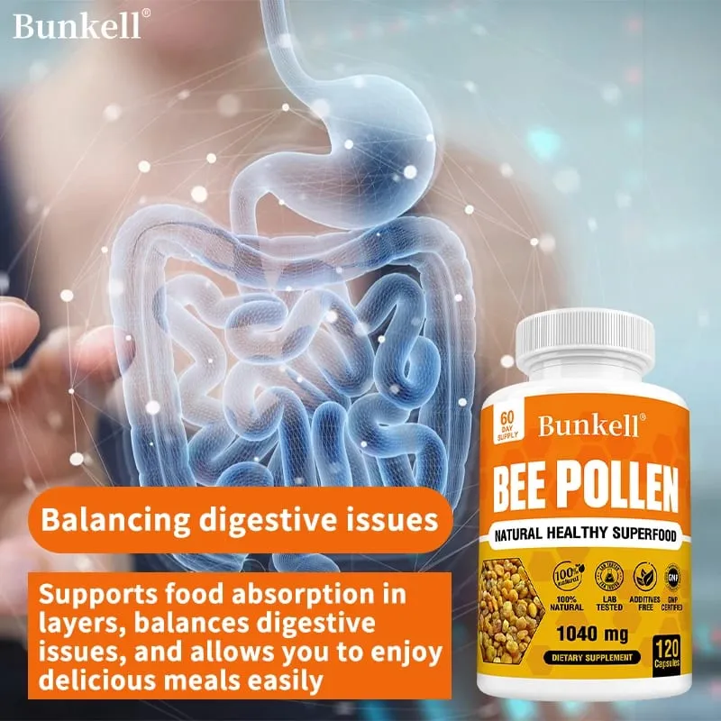 Bee Pollen Supplement 100% Natural Raw Bee Pollen Vegetarian Capsules Probiotic Superfood Digestion Immune Support & Energy — image 2
