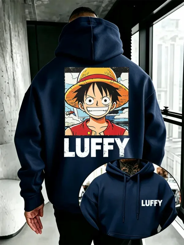 Anime One Piece Hoodie, Vintage Luffy Cartoon Character Front & Back Print Loose Fit Pullover Sweatshirt for Manga Enthusiasts — image 6