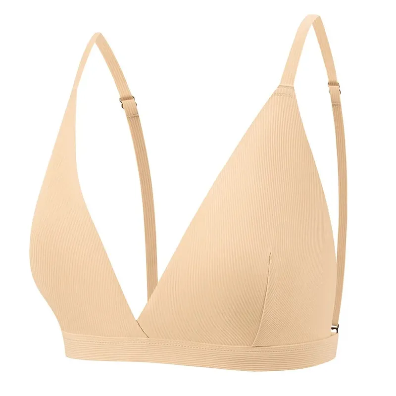 Women's Seamless Rimless Bra Ribbed Triangle Cup Underwear Briefs Set Underwear Women Set Sexy Lingerie