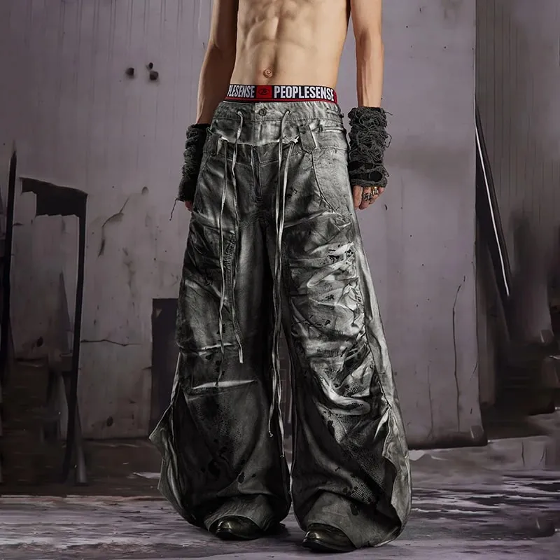 2026 New Stylish Original Streetwear Wornout Vintage Style Tie-dyed Baggy Wide Leg Jeans Men Handsome Denim Pants JY8691 — image 8