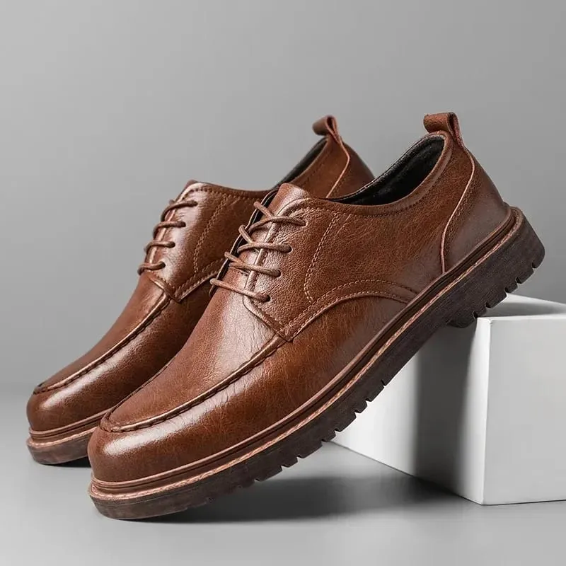Autumn New Men Leather Casual Shoes Brogue Luxurious Handmade Genuine Leather Work Boots Business Casual Sneakers — image 6