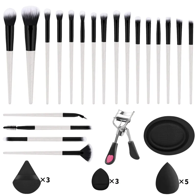 33Pcs Kit Alat Solek 20 Berus Solek Dengan Serbuk Pembersih Mangkuk Pelentik Bulu Mata Set Solek Muka Penuh — image 9