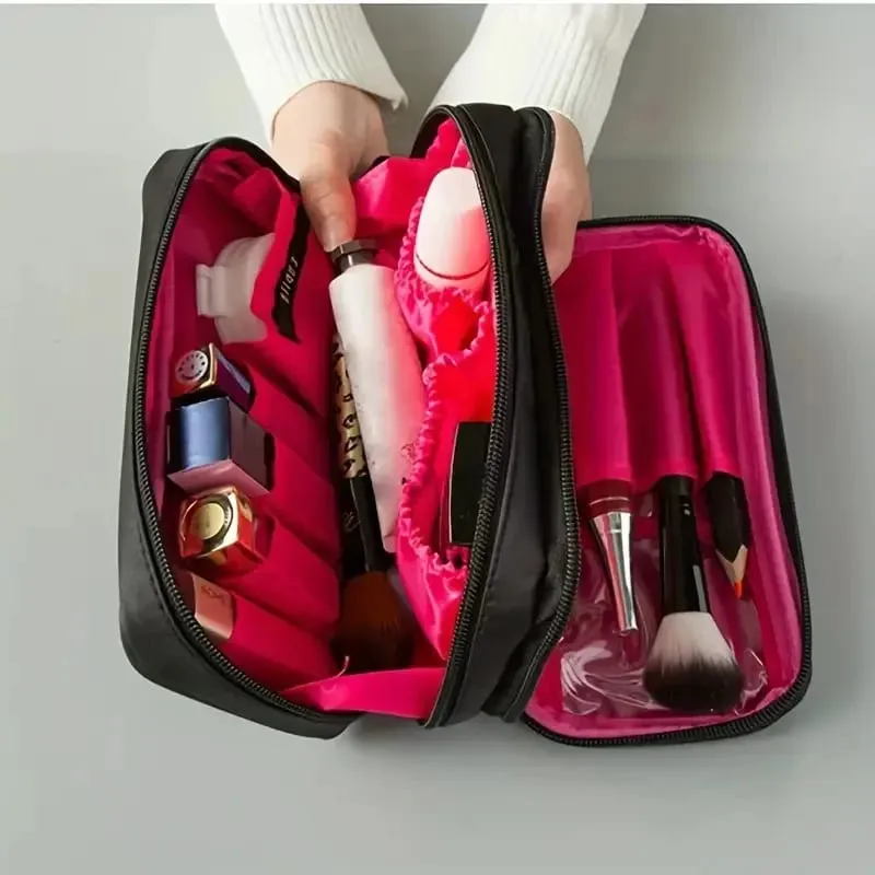 Makeupbørster med stor kapacitet Opbevaringspose med dobbelt lynlås Comestic Tools Organizer Vidåben lodret fritstående børsteholder — image 6